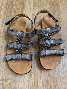 Vionic Metallic Pewter Strappy Comfort Sandals